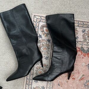 H&M Black Croc-Pattern Heeled Boots